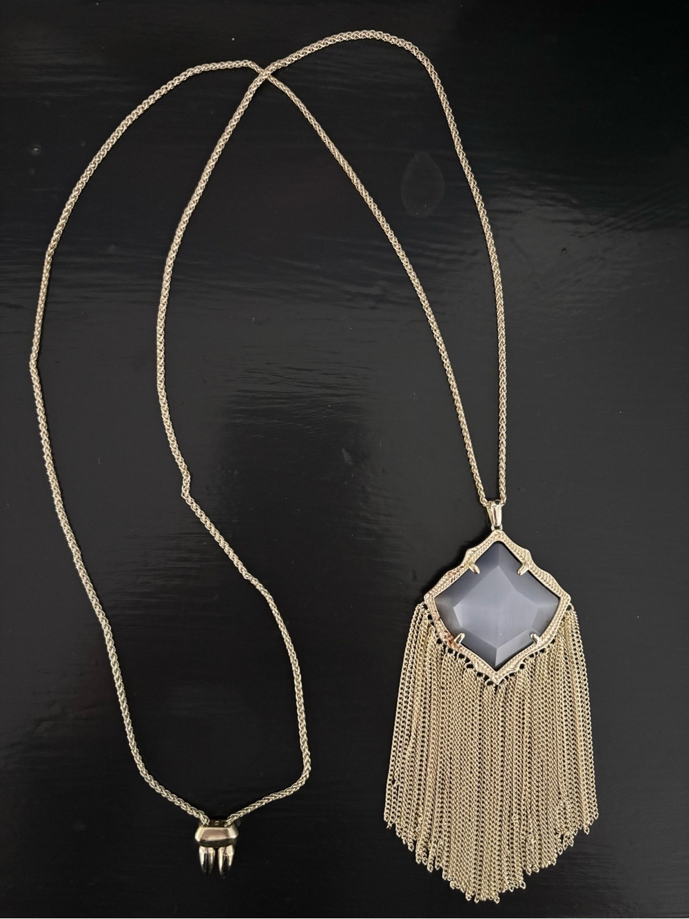 Kendra Scott Gold-Tone Long Pendant Necklace with Purple Gemstone and Fringe